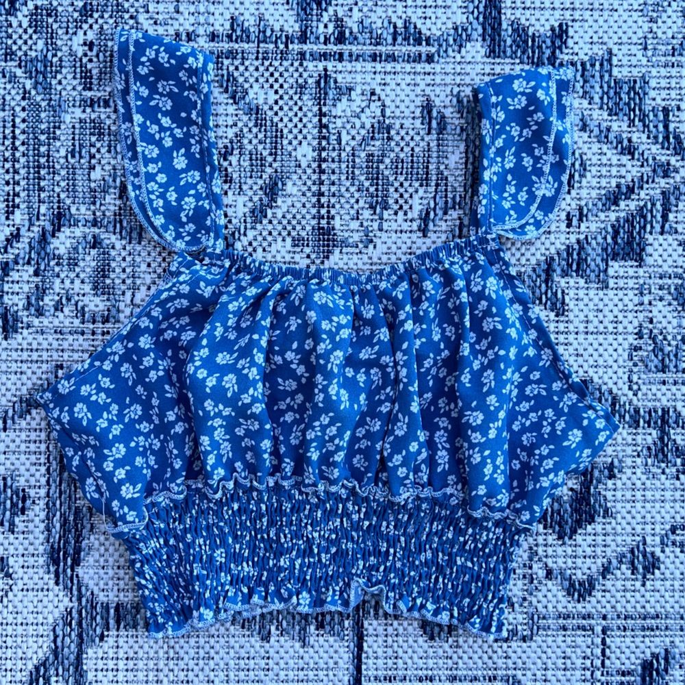 Light Blue Floral Crop Top